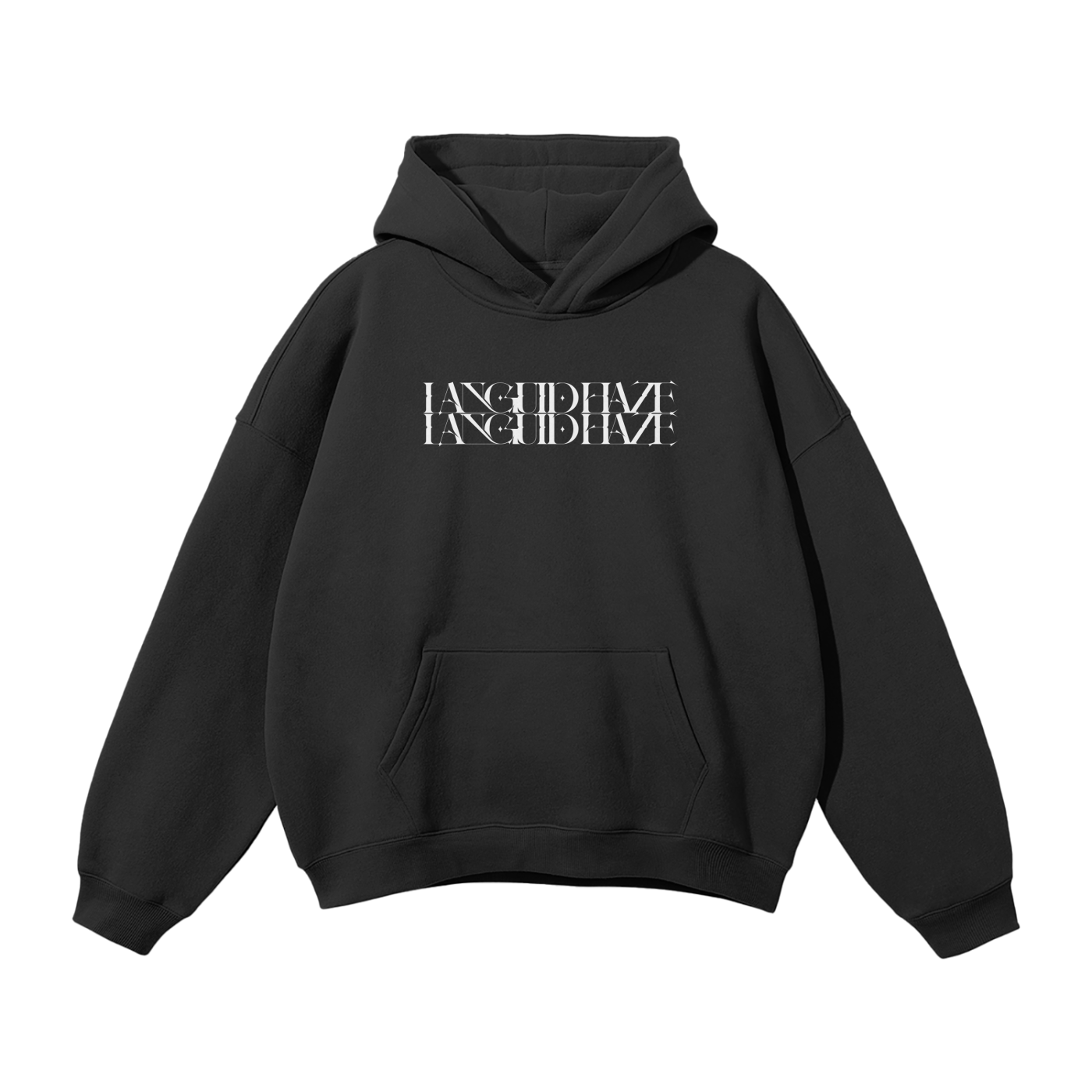LANGUID HAZE White on Black Hoodie